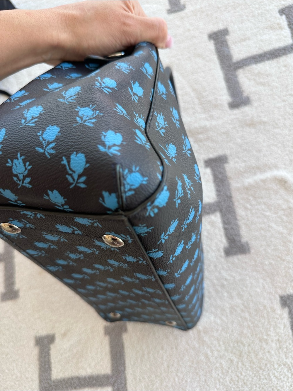 Coach Black Satchel with Blue Floral Print - Picture 6 of 12